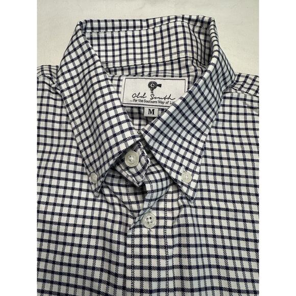 Old South Men's Medium Button Up white/black check Embroidered Logo CLEAN - Picture 6 of 12